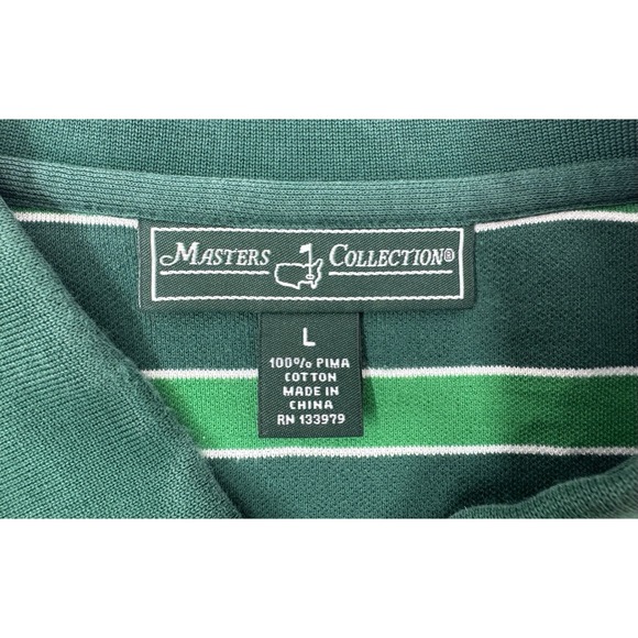 Masters Collection Mens Large Green Striped Pima Cotton Golf Polo Shirt Augusta - Picture 2 of 6
